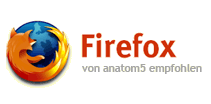 Logo des Browsers Firefox und Schriftzug: Firefox - von uns empfohlen